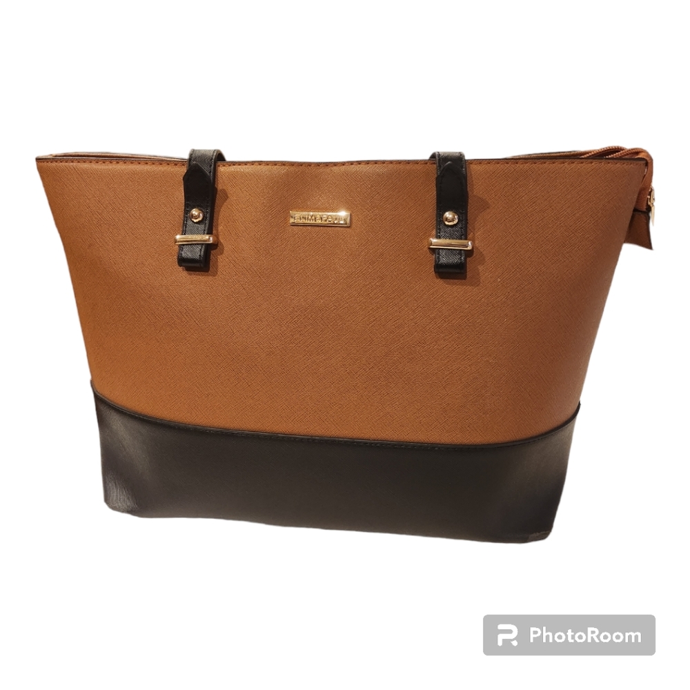 Women Fashion Handbag / Tote Bag, Top Handle Brown and Black